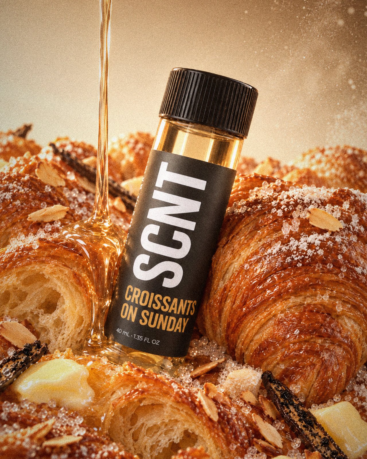 Croissants on Sunday vial among croissants, butter, sugar and vanilla pods